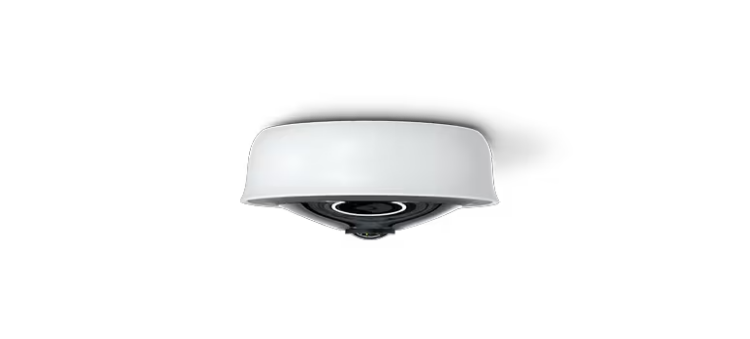 Cámara de seguridad mini fisheye Cisco Meraki MV33M con visión de 360 grados y almacenamiento de 512GB.